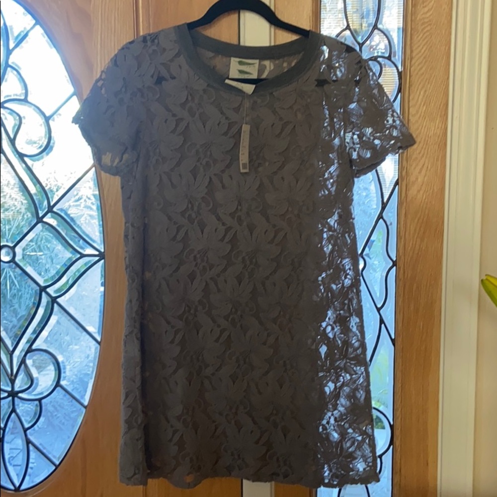 Anthropology Dress Sheer Lace Grey